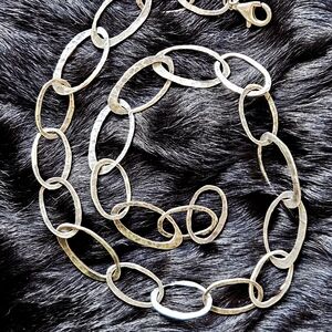 VTG 2010 Silpada Catalog 925 SS Large Hammered Oval Link Necklace Israel 19"L